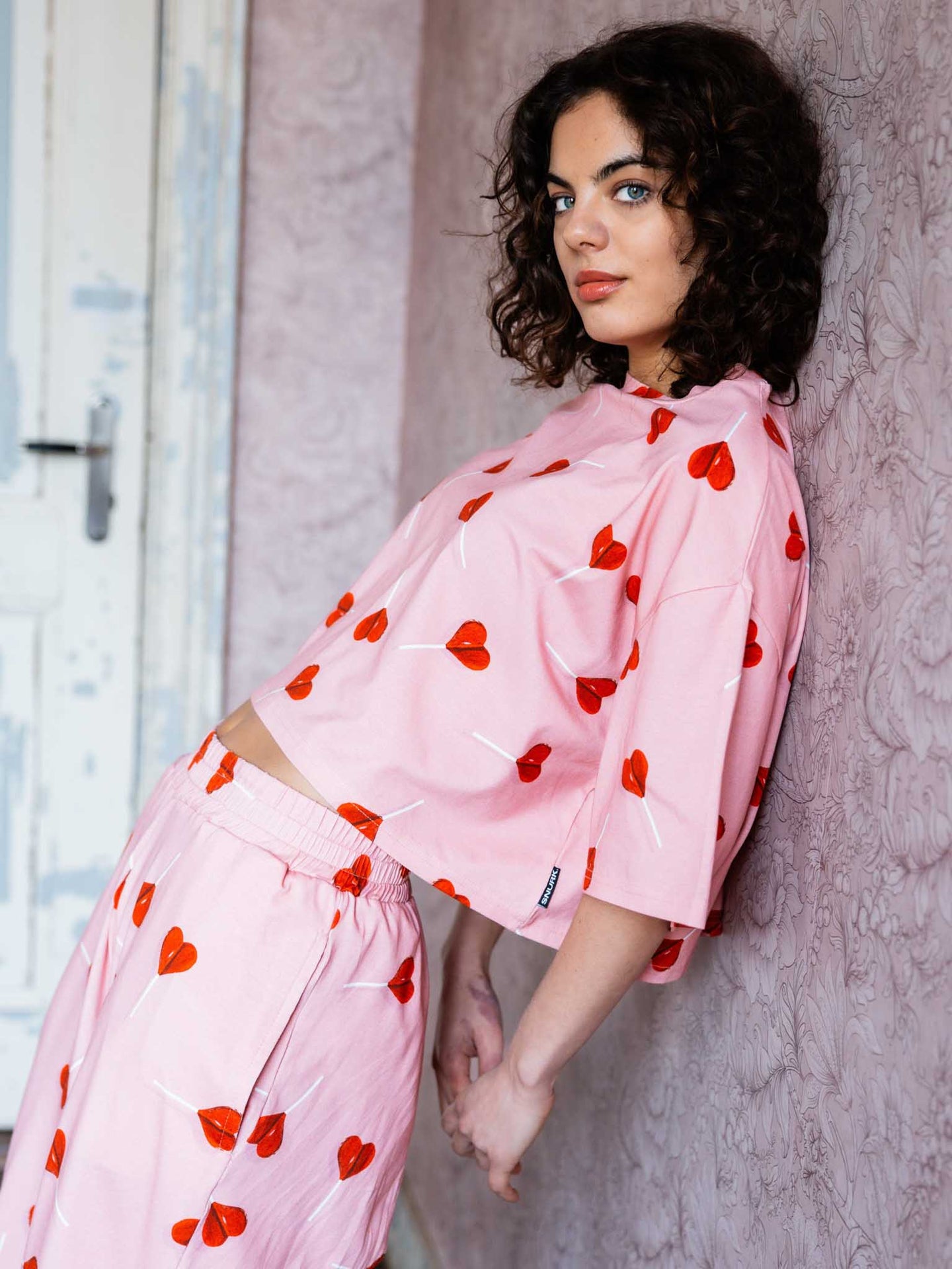 Lollipop Love Cropped T-Shirt en Wijde broek set Dames - SNURK