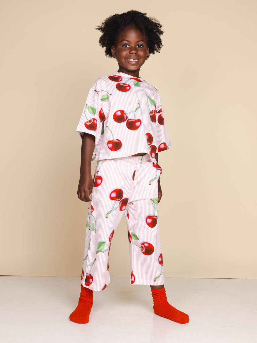 Mon Cherry Cropped T-shirt en Wijde broek set Kids