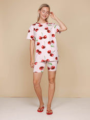 Mon Cherry T-shirt en Bikershorts set Dames