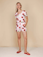 Mon Cherry V-neck T-shirt en Shorts set Dames