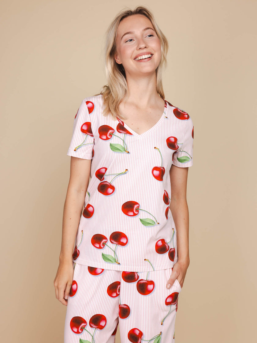 Mon Cherry V-neck T-shirt Dames