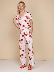 Mon Cherry V-neck T-shirt en Wijde broek set Dames