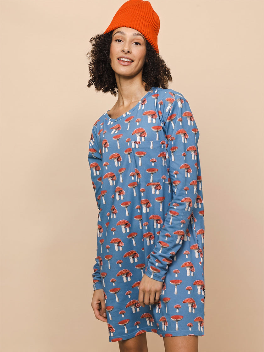 Mushroom Blue Long Sleeve Dress Dames
