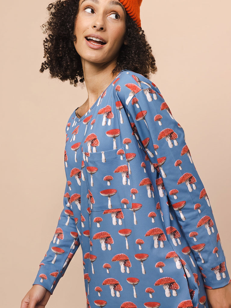 Mushroom Blue Long Sleeve Dress Dames