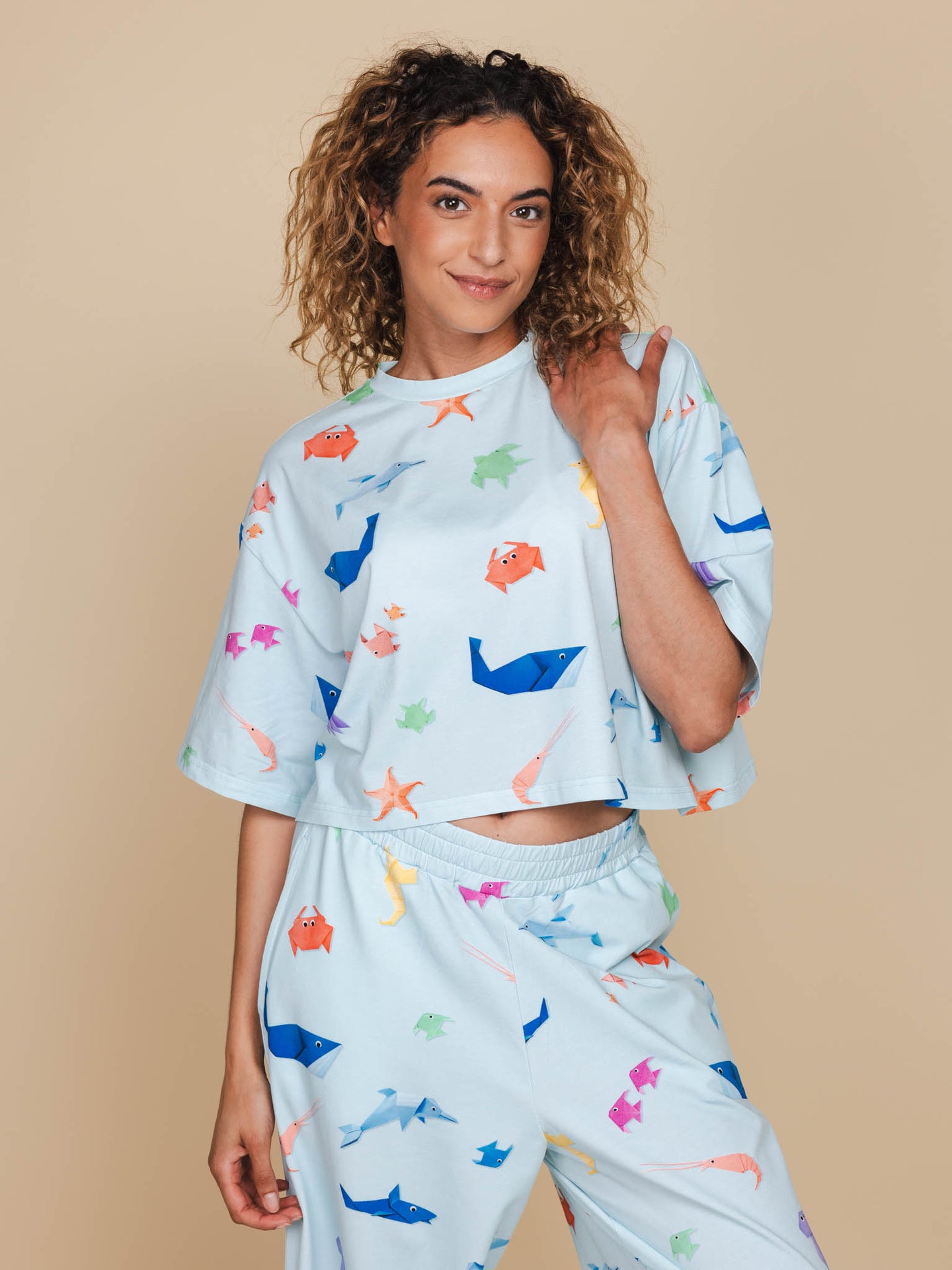 Origami Sea Cropped T-Shirt Damen