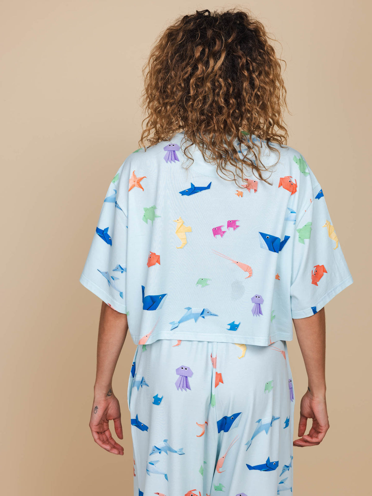 Origami Sea Cropped T-Shirt Damen