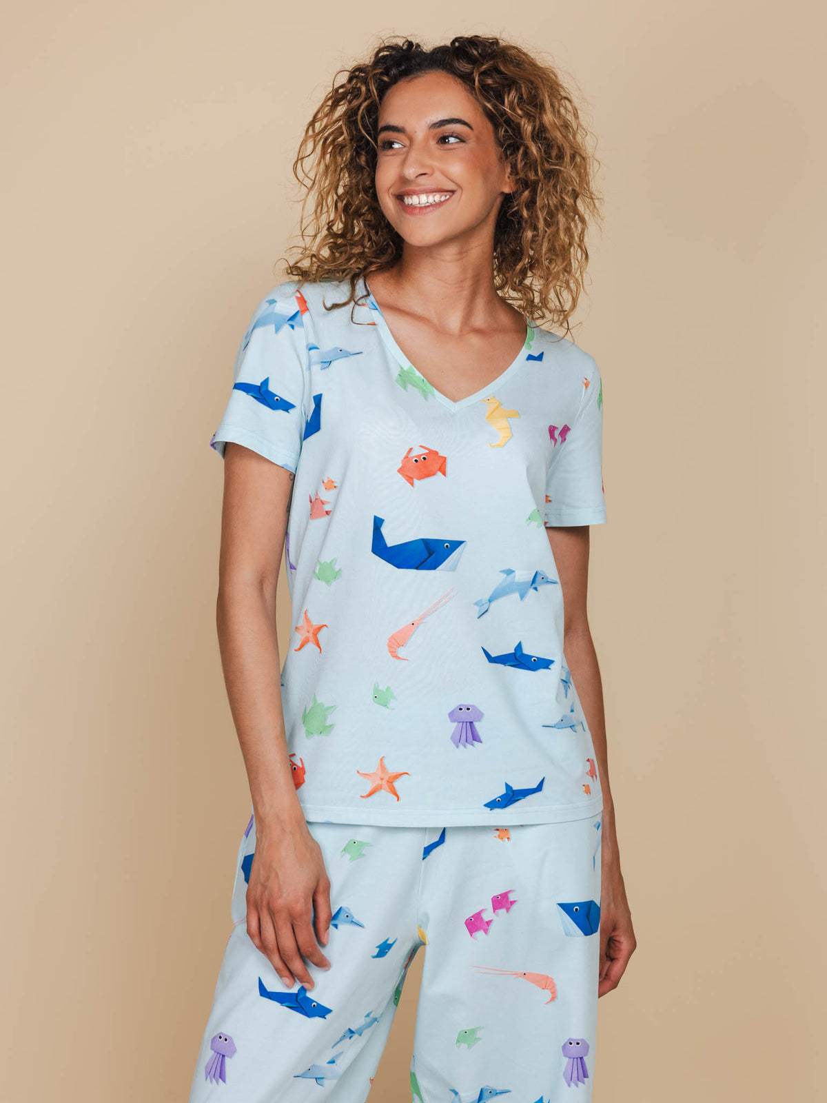 Origami Sea V-neck T-shirt Damen