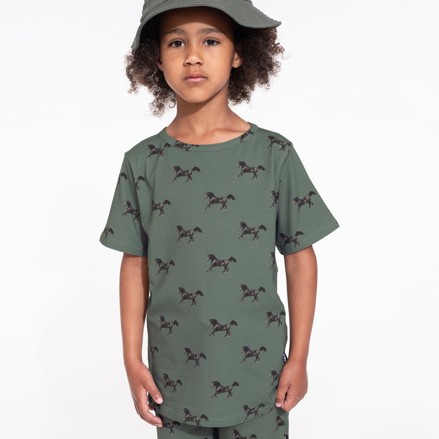 Black Horses Green T-shirt Kids