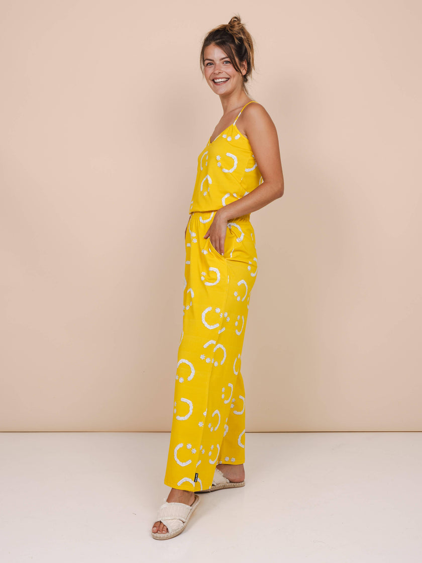 Smiles Yellow Strap Top and Wide Pants set Women