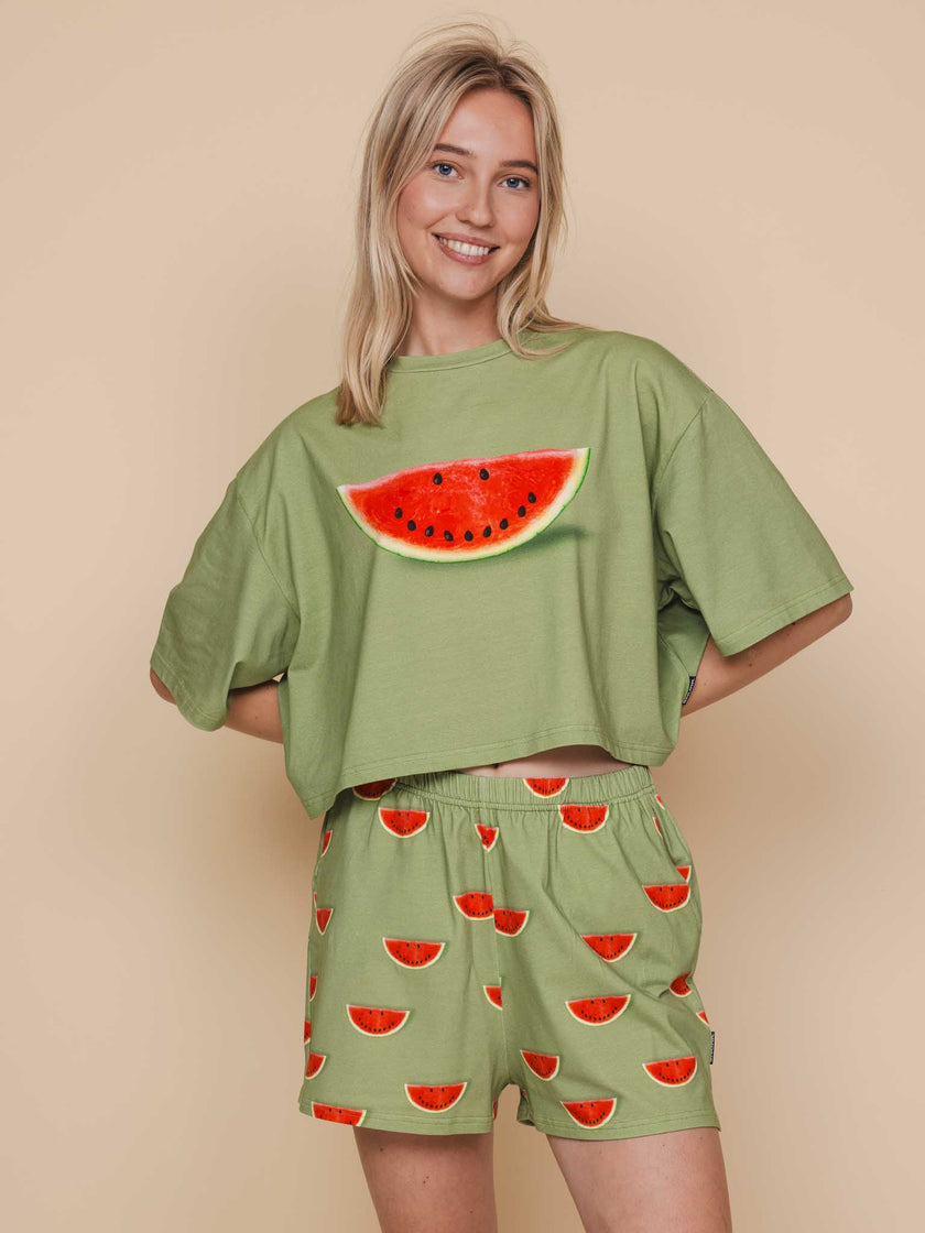 Watermelon Cropped T-shirt and Shorts set Women