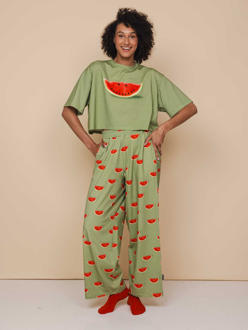 Watermelon Cropped T-shirt and Wide pants set Women