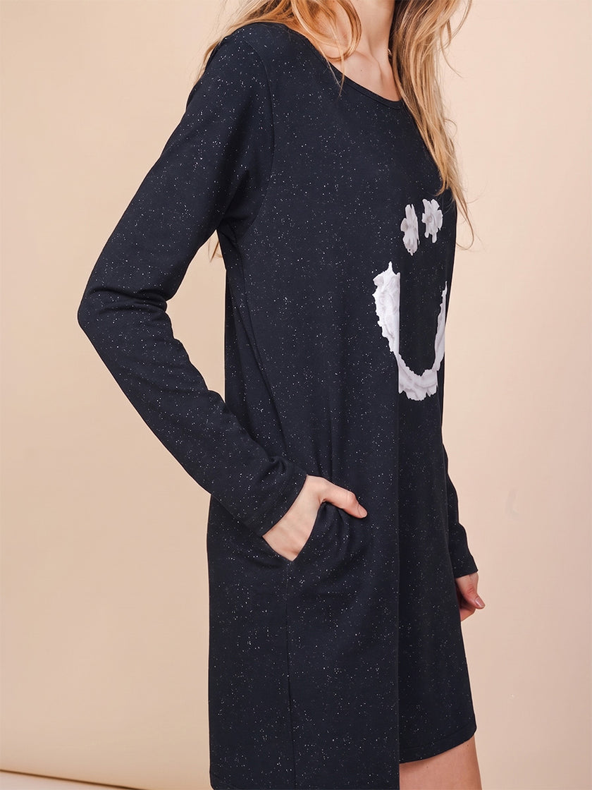 Smiles Black Long Sleeve Dress Women