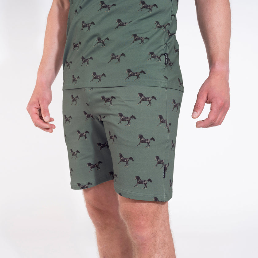 Black Horses Green Shorts Heren
