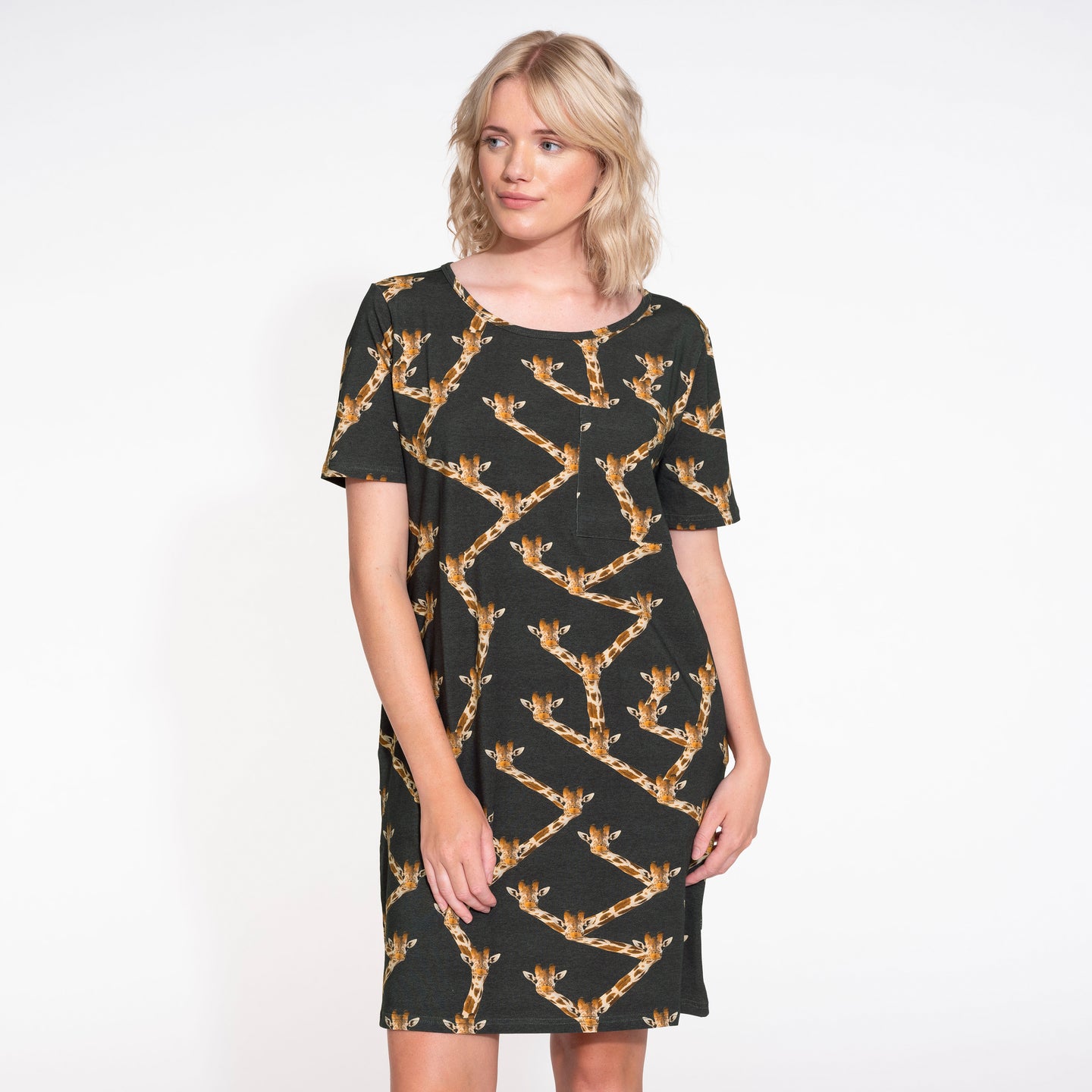 Giraffe Black T-shirt Dress Dames