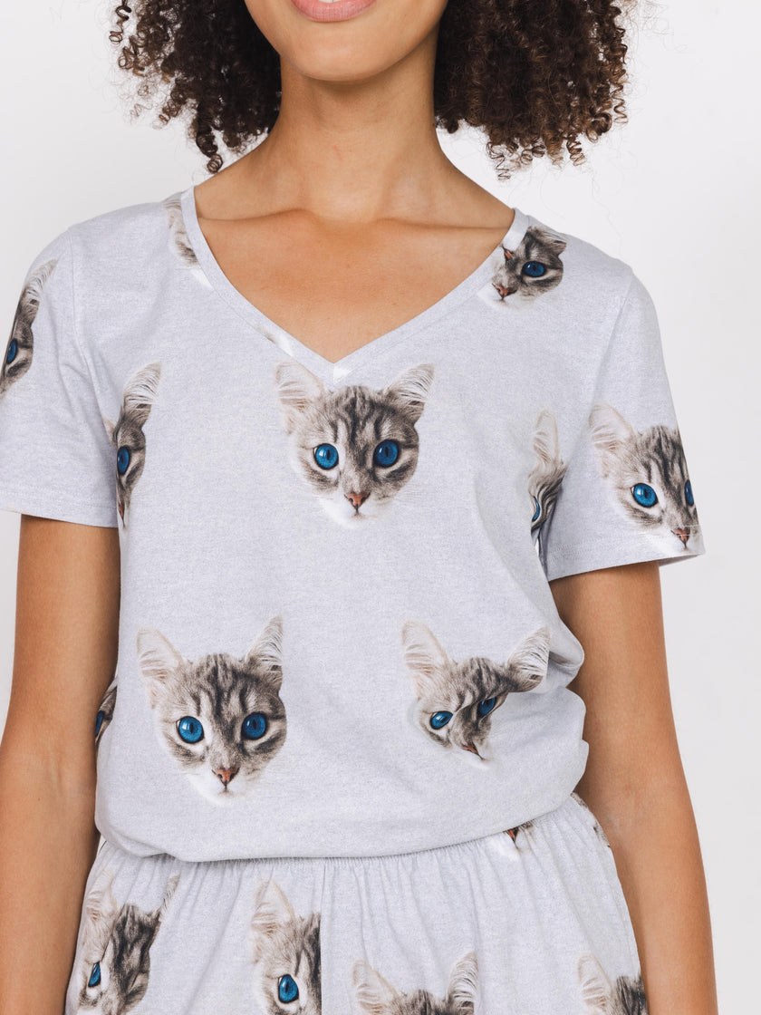 Ollie Cat T-shirt v-hals Dames