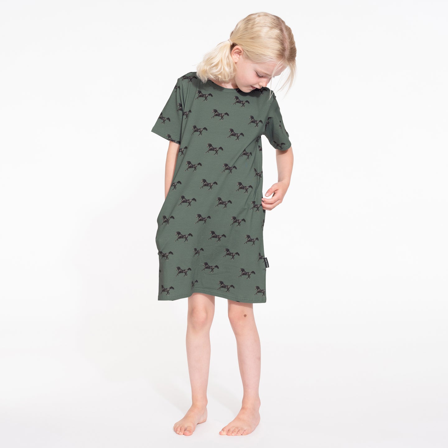 Black Horses Green T-shirt Dress Kids