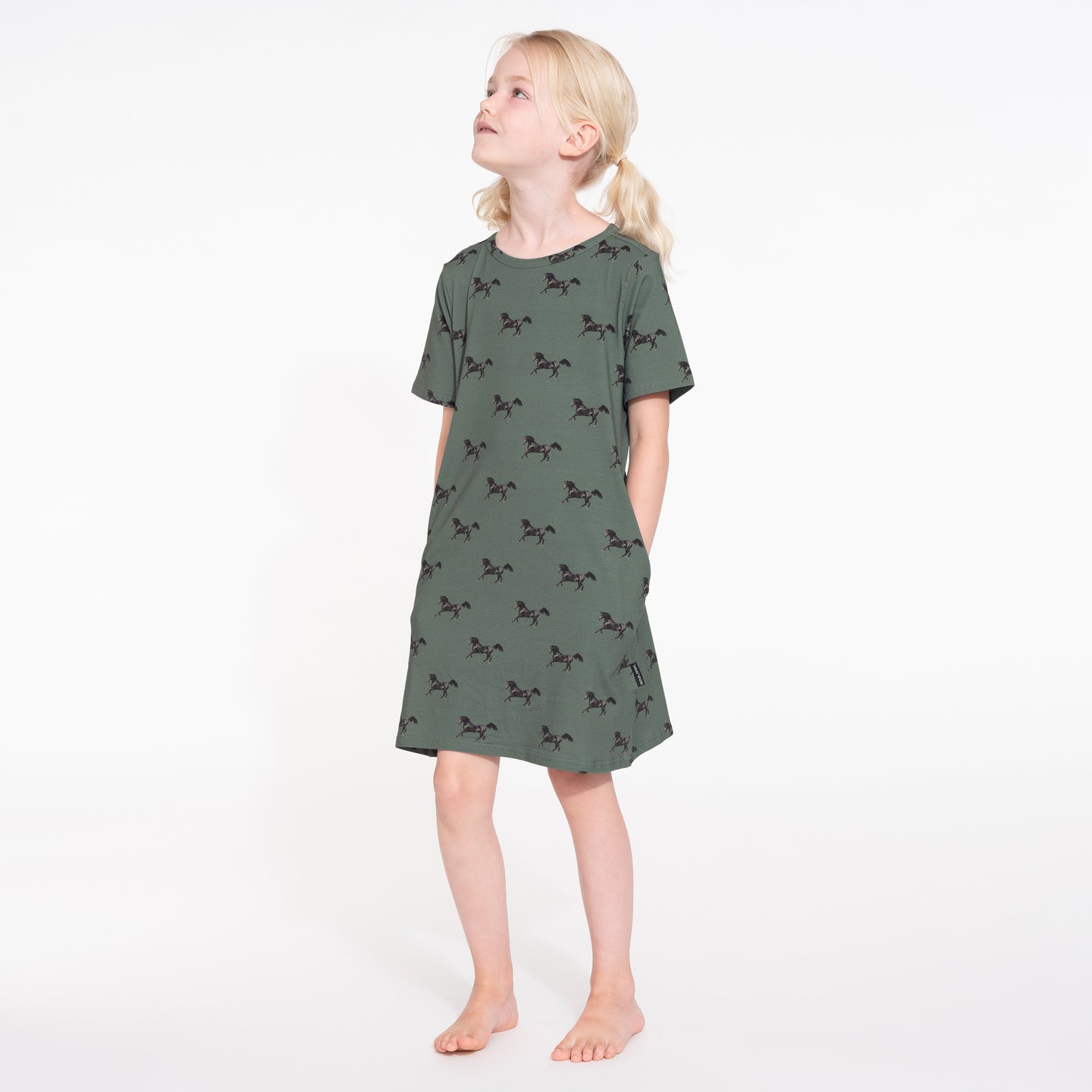 Black Horses Green T-shirt Dress Kids