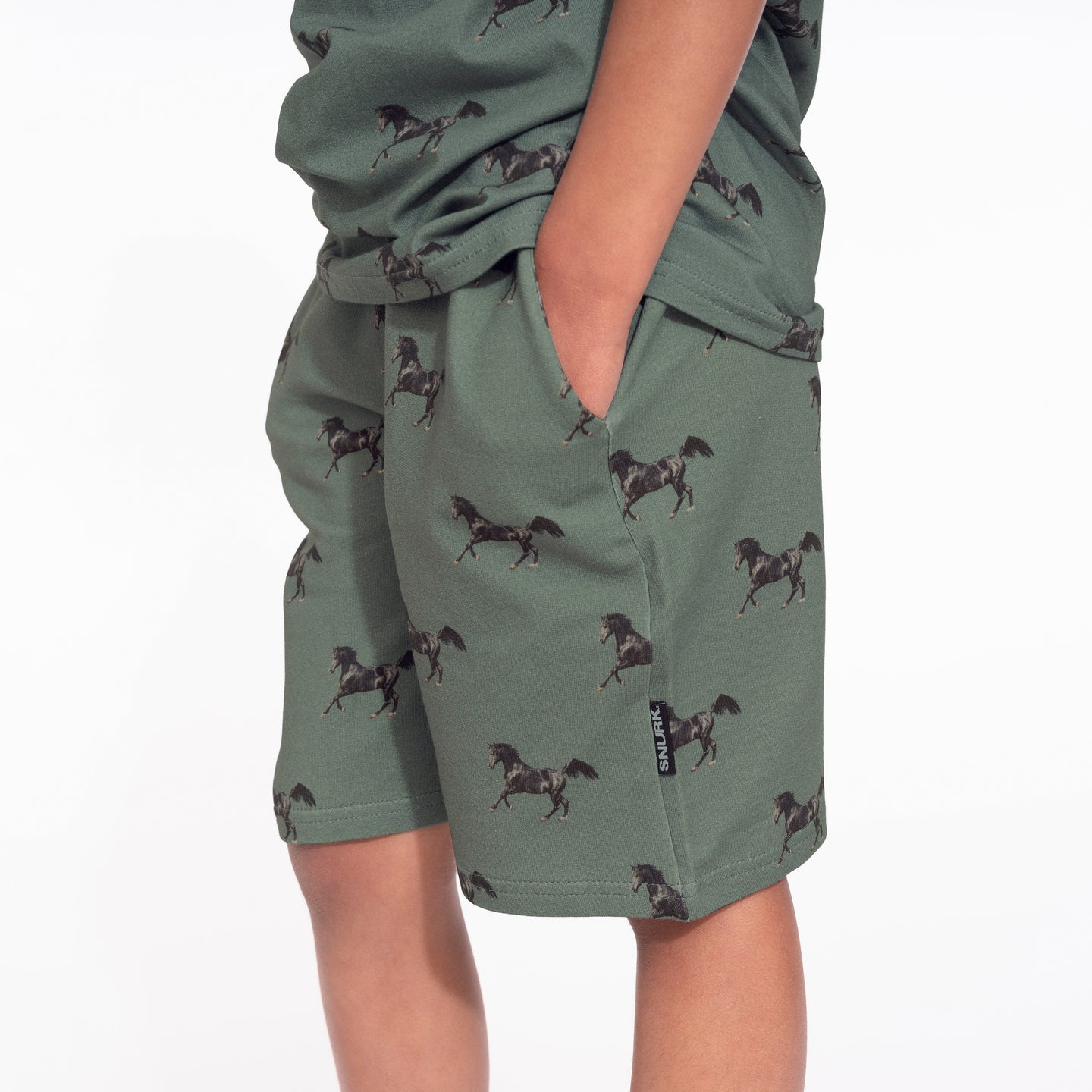 Black Horses Green Shorts Kids