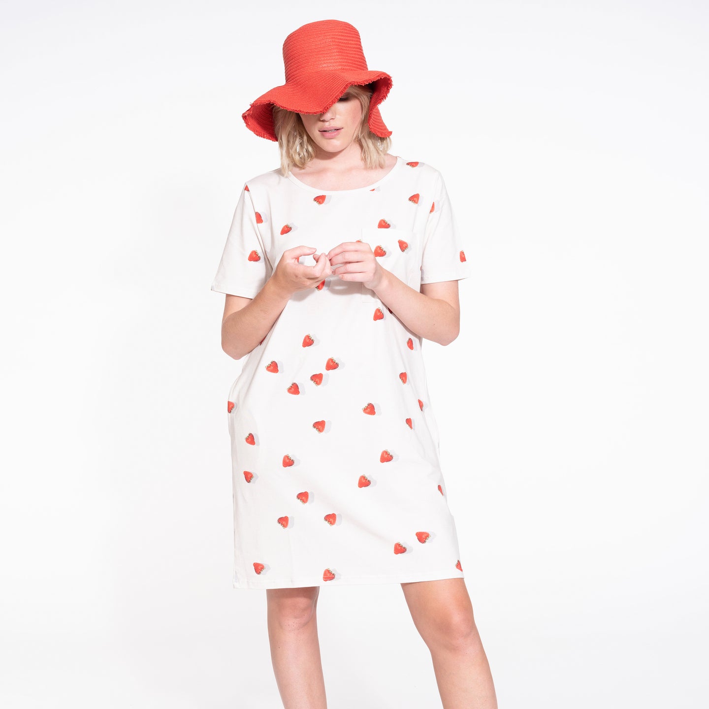 Strawberries T-shirt Dress Dames - SNURK