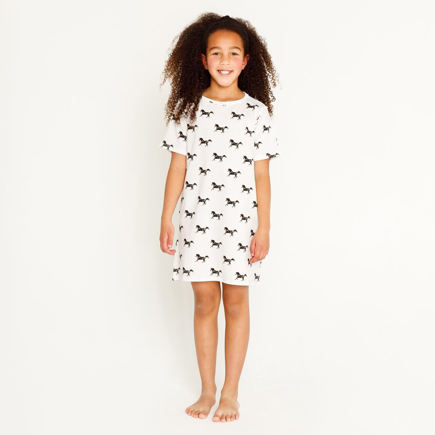 Black Horses White T-shirt Dress Kids