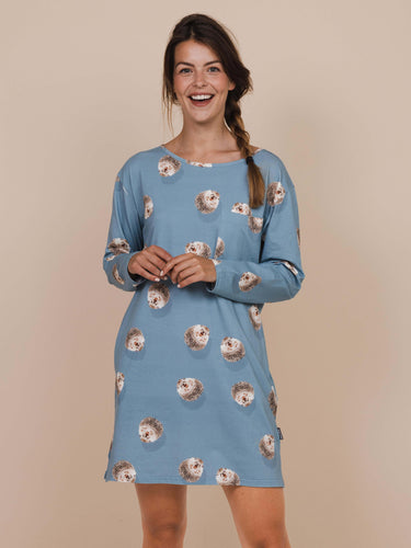 Hedgy Blue Long Sleeve Dress Dames