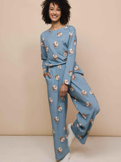 Hedgy Blue T-shirt long sleeve and Wide Pants set Women