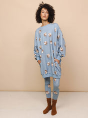 Hedgy Blue Sweater Dress und Legging Set Damen