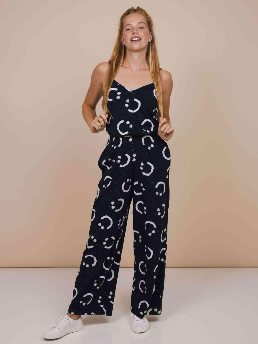 Smiles Black Strap Top and Wide Pants set Women