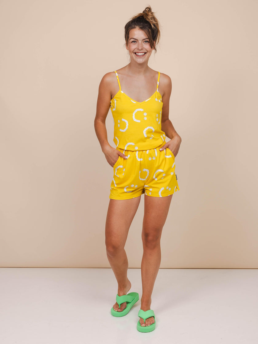 Smiles Yellow Strap Top and Shorts set Women